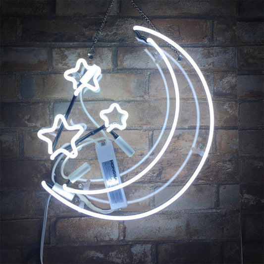 Moon and Stars Neon Sign, Handmade Neon, Very Bright, Bar/Shop /Room Wall Decor Light Custom Gift Art