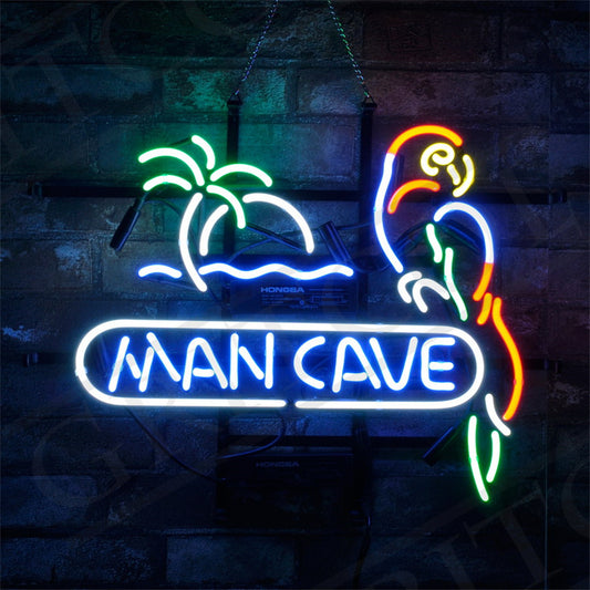 Parrot Man Cave Sun Beach Coconut Tree Neon Sign, Handmade Neon, Very Bright, Bar/Shop /Room Wall Decor Light Custom Gift Art