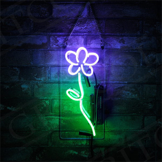 Purple Flower Neon Sign, Handmade Neon, Very Bright, Bar/Shop /Room Wall Decor Light Custom Gift Art